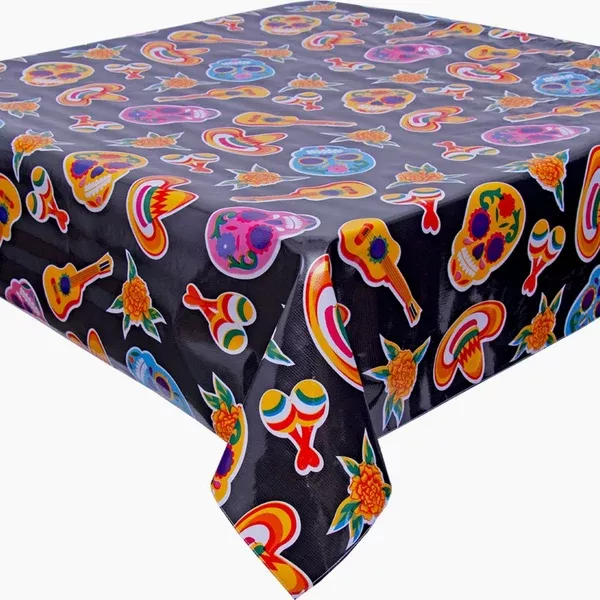 Skulls on Black Oilcloth Tablecloths