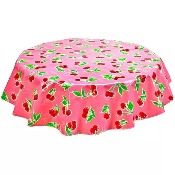 Slightly Imperfect 60" Round Cherry Pink Oilcloth Tablecloth