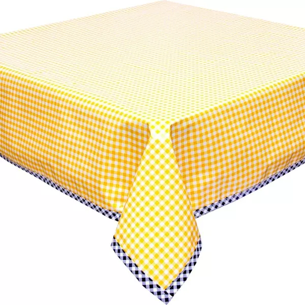 Slightly Imperfect 76" Square Gingham Yellow Oilcloth Tablecloth