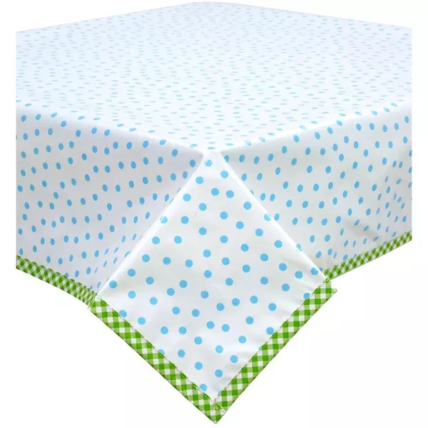 Slightly Imperfect 78" Square Dot Light Blue Oilcloth Tablecloth