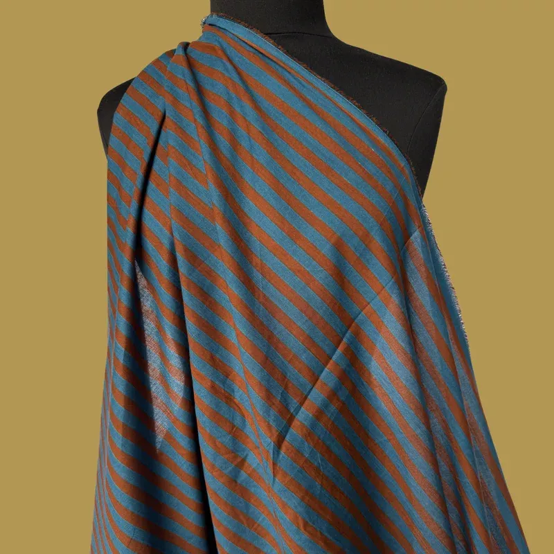 Small Stripe in Blue / Brown – Screen Print Cotton