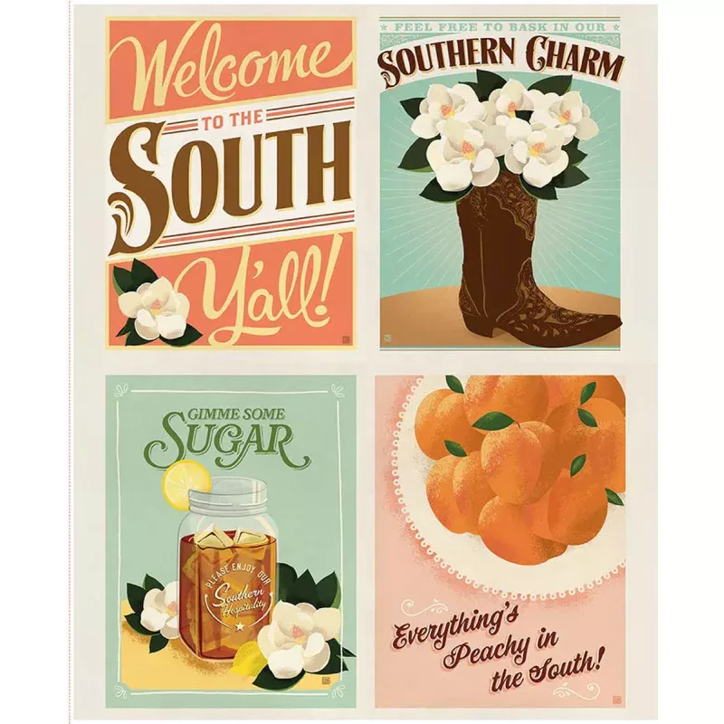 Southern Charm – Quilting Cotton Fabric Panel – Pillow Panel