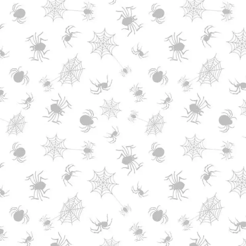 Spooky Spectacle – Spider Toss White on White Cotton 44″/45″ Fabric Per Yard