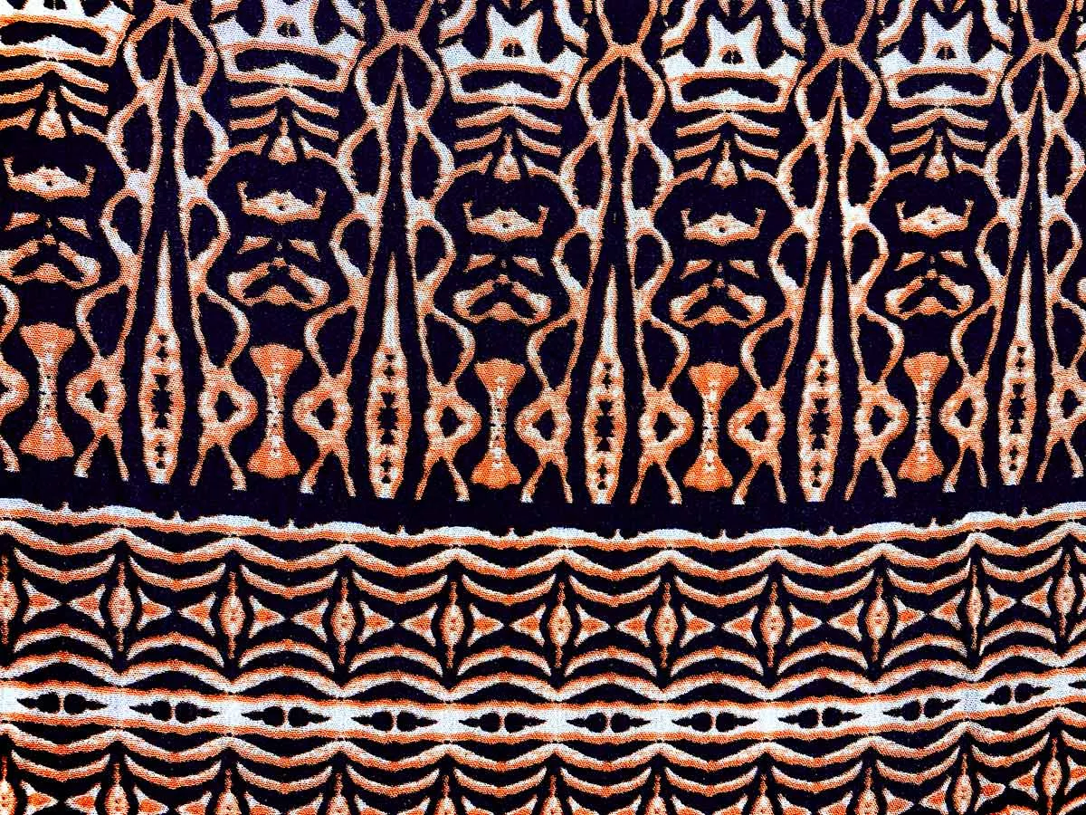SR224-19 Bakers Osos - Navy and Orange Rayon Crepeon Fabric