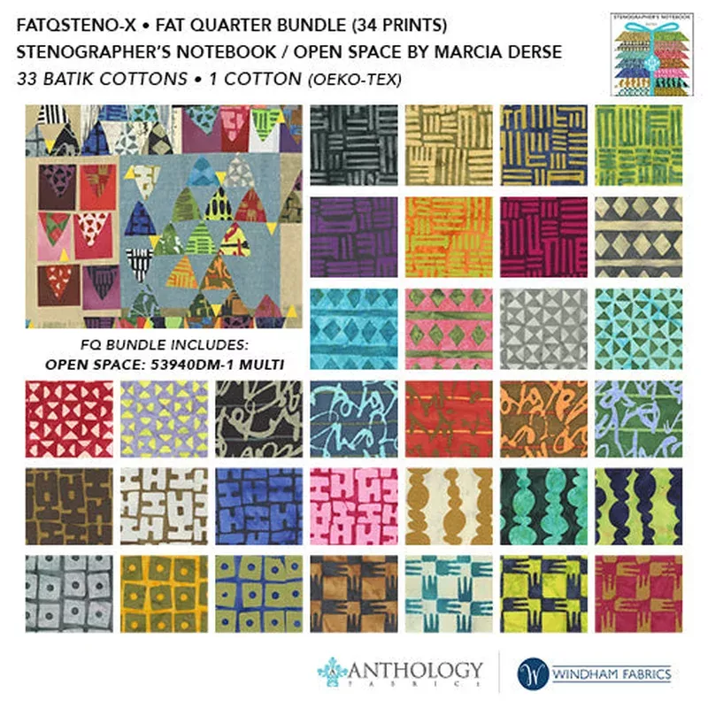 Stenographer’s Notebook Marcia Derse FATQSTENO-X Multi Fat Quarter Bundle Batik Cotton
