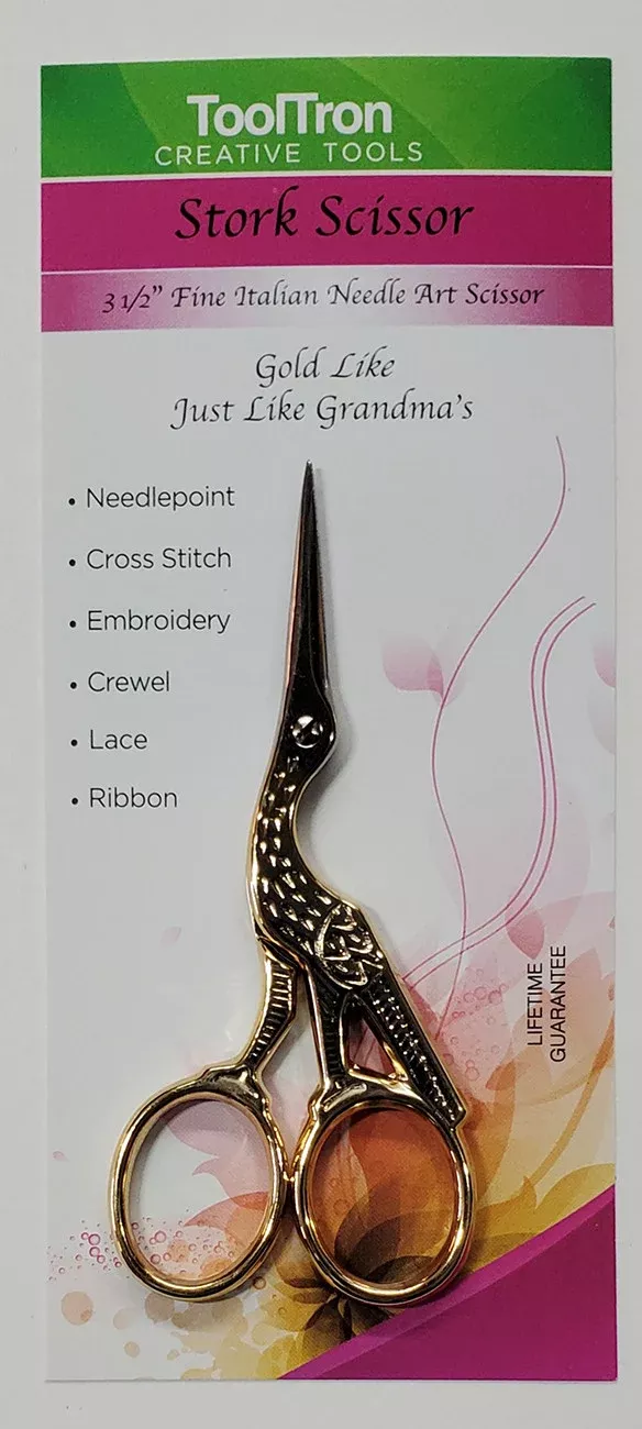 Stork Embroidery Scissor 3-1 /2in Gold