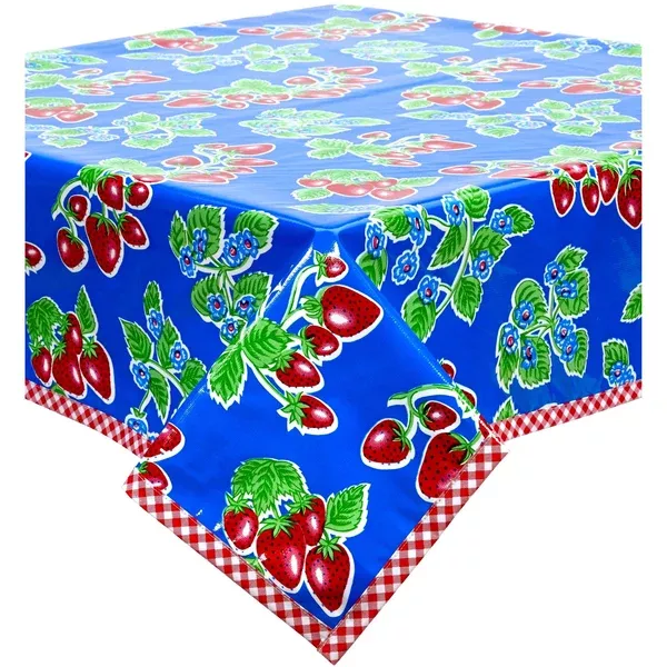 Strawberry Blue Oilcloth Tablecloths