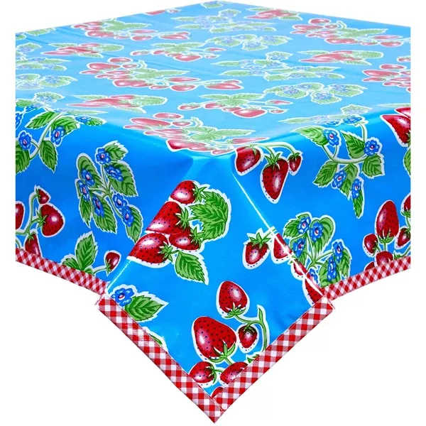 Strawberry Light Blue Oilcloth Tablecloths