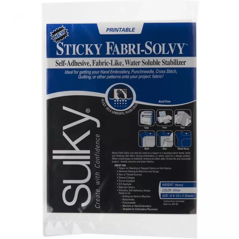 Sulky Sticky Fabri-Solvy Stabilizer 8.5×11″ 12pc