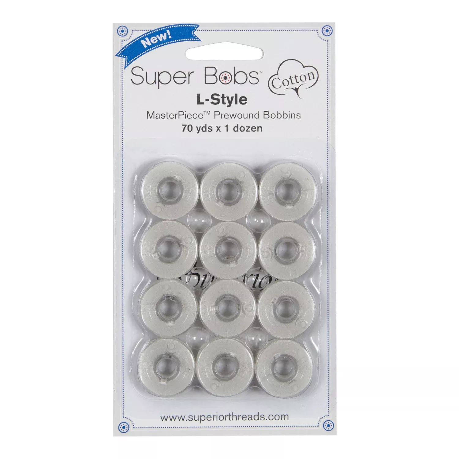 Super Bobs MasterPiece Cotton 70yd Prewound Bobbins 12ct L-Style Canvas