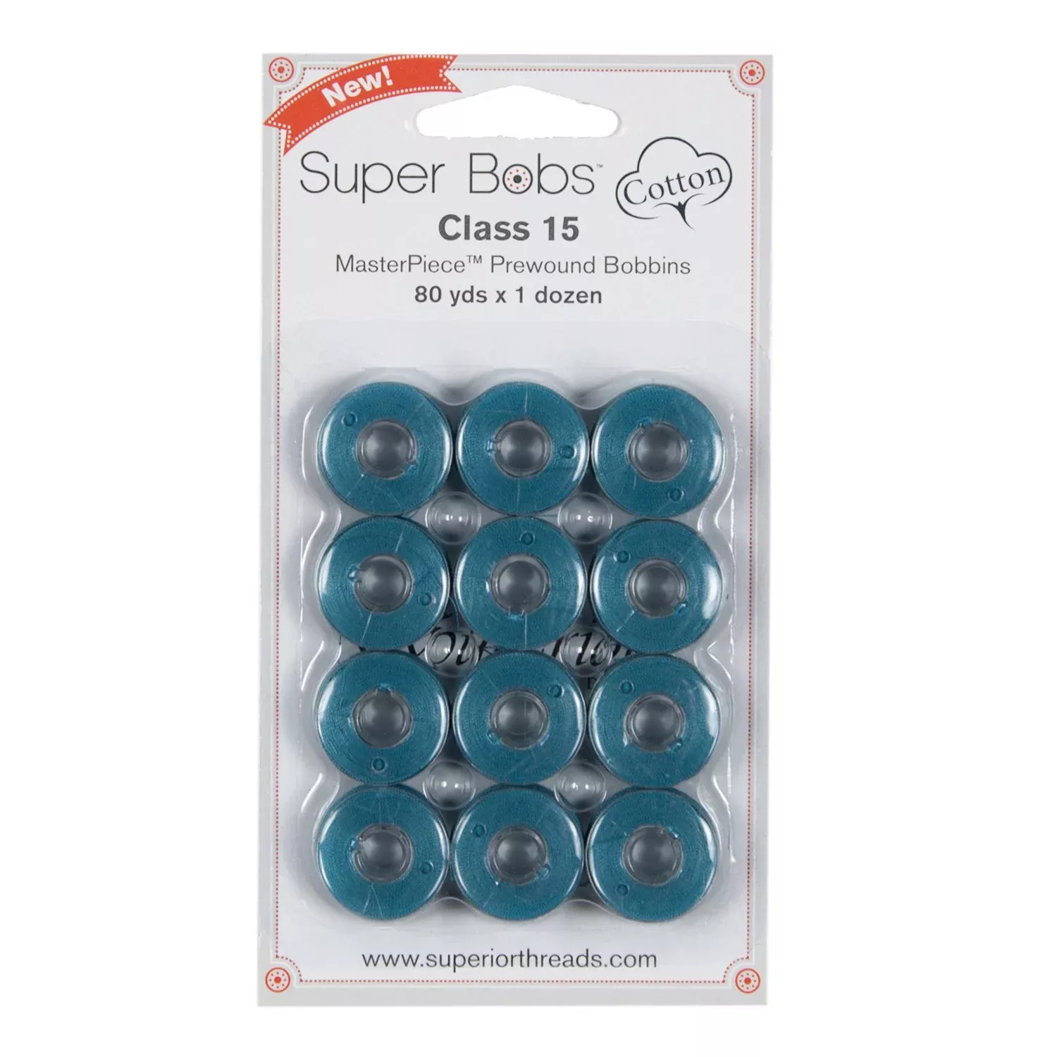 Super Bobs MasterPiece Cotton 80yd Prewound Bobbins 12ct Class 15 Gone Fishing