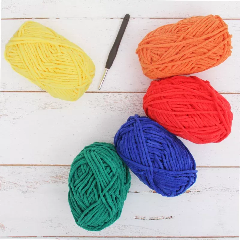 Super Soft Chenille Yarn Set – Bright Colors – Pack of 5 Skeins – #5
