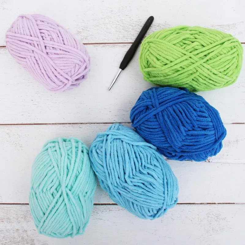 Super Soft Chenille Yarn Set – Ocean – Pack of 5 Skeins – #5