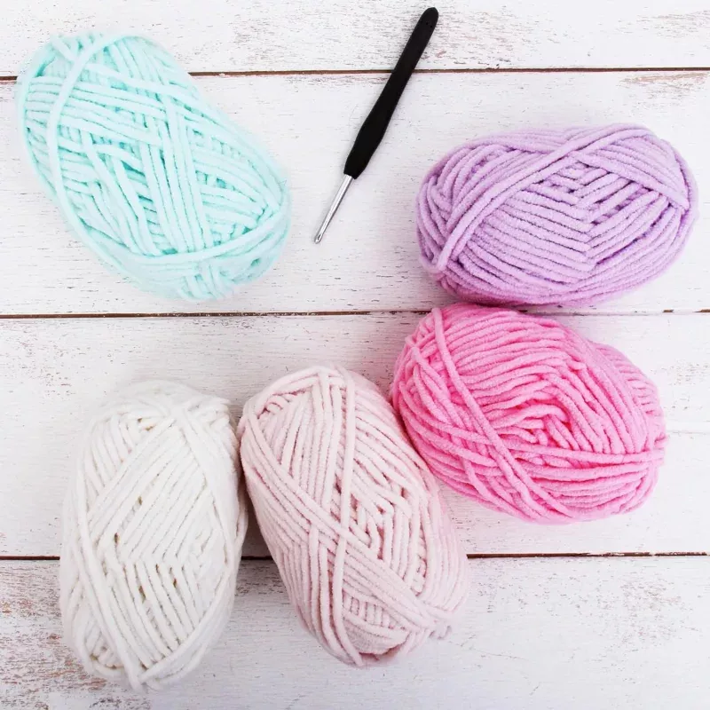 Super Soft Chenille Yarn Set – Pastels – Pack of 5 Skeins – #5