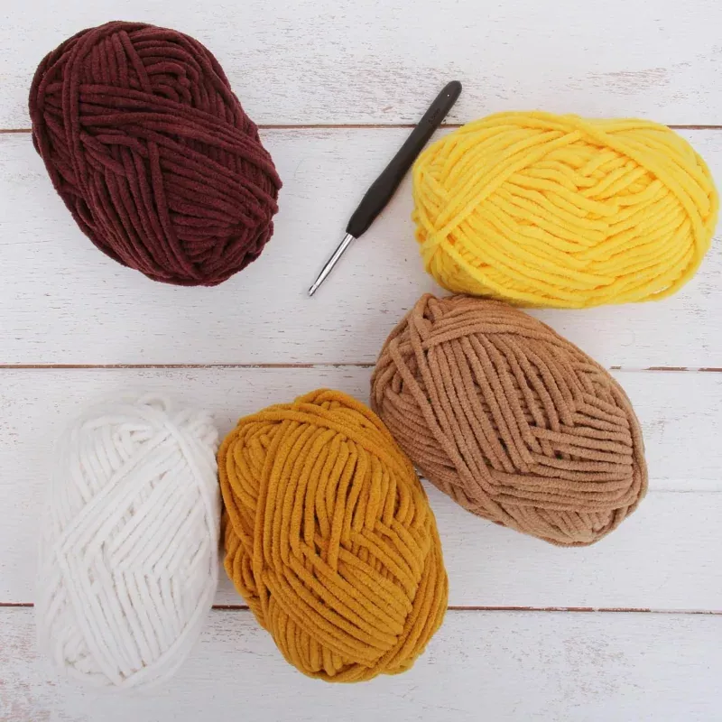 Super Soft Chenille Yarn Set – Sands – Pack of 5 Skeins – #5
