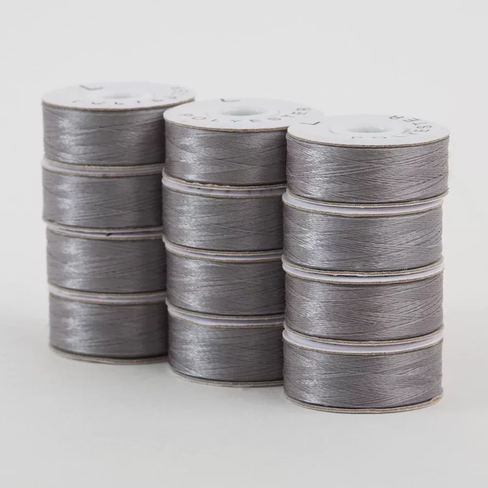 SuperBobs Polyester Bobbin 12pk L-Style Gray