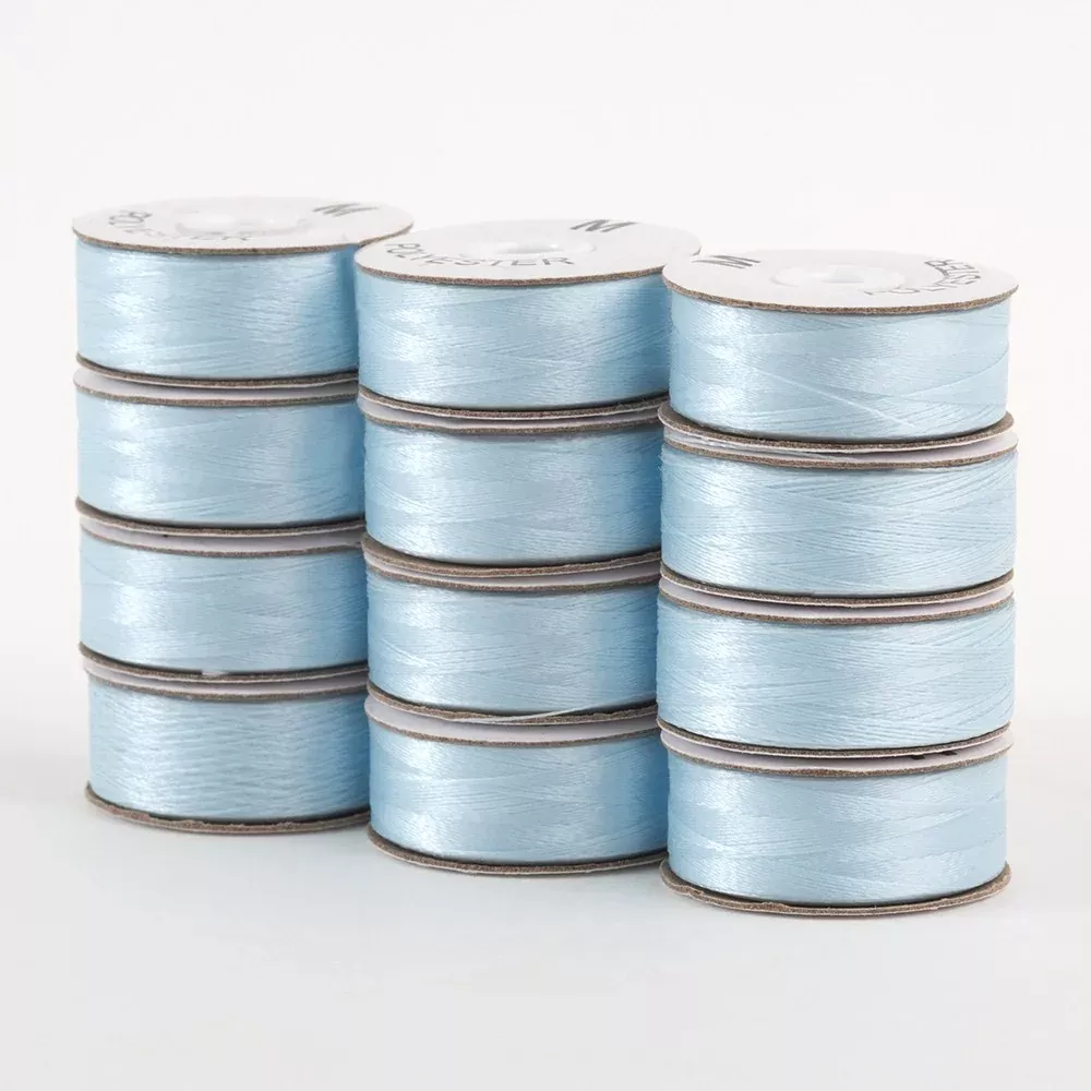 SuperBobs Polyester Bobbin 12pk M-Style Baby Blue