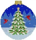 Susan Roberts Needlepoint – Cardinal Tree 3″ Round