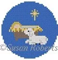 Susan Roberts Needlepoint – Creche with Lamb 2.5″ Round