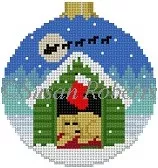 Susan Roberts Needlepoint – Dog Waiting for Santa 3″ Round