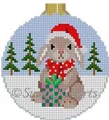 Susan Roberts Needlepoint – Rabbit w/Present 3 1/4″ Round