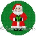 Susan Roberts Needlepoint – Santa with Present 2.5″ Round