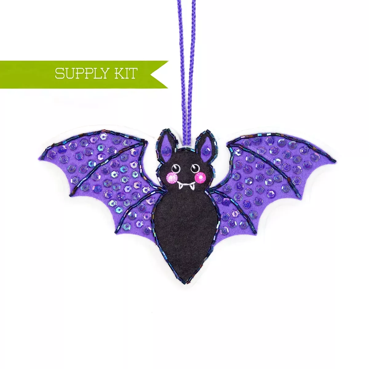 Sweet Sparkly Bat Wool Felt Ornament Supply Kit