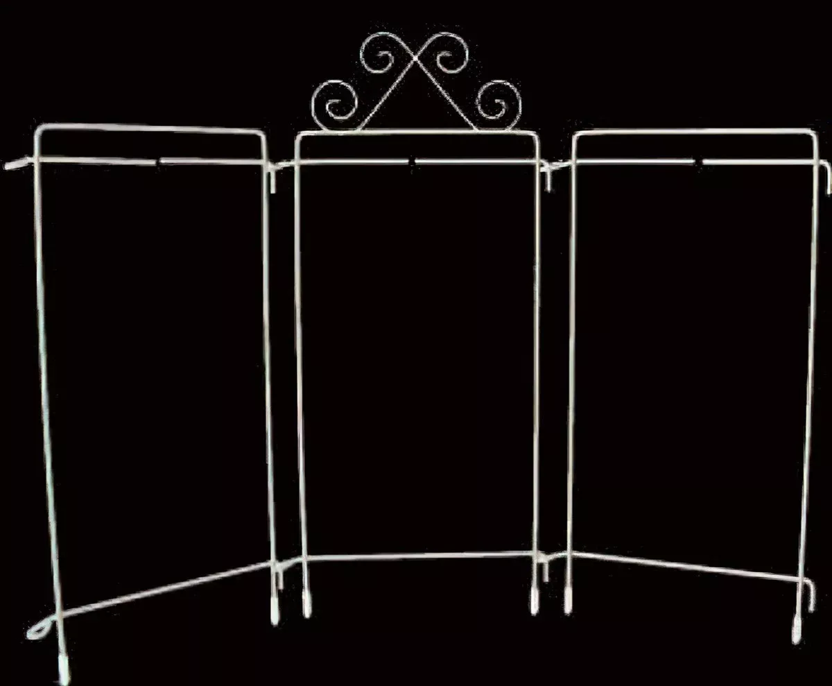Table Top White Scroll Tri-Stand Hanger 9×4