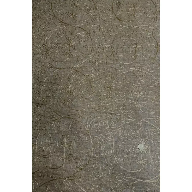 Tan Beige Embroidered Silk Linen MEMT-018-27