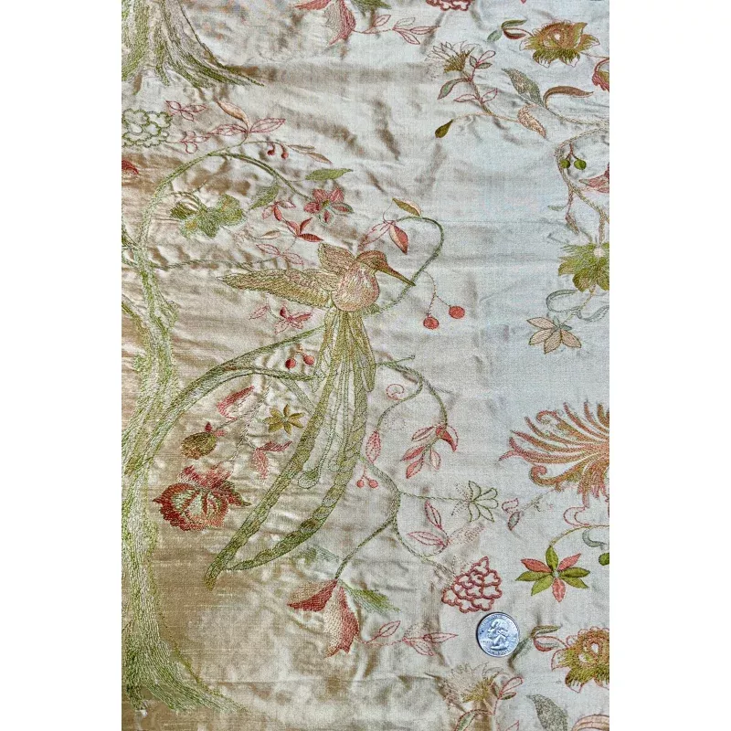 Tan/Multicolor Embroidered Dupioni Silk