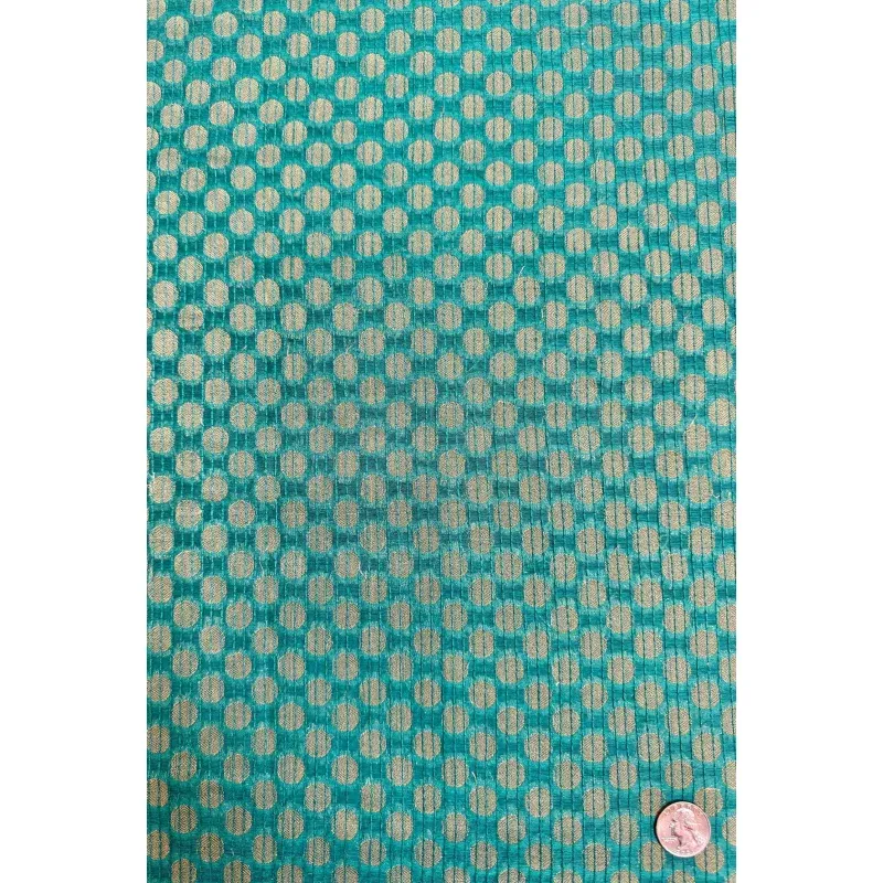 Teal Blue/Gold Polka Dots Blend Novelty Fabric