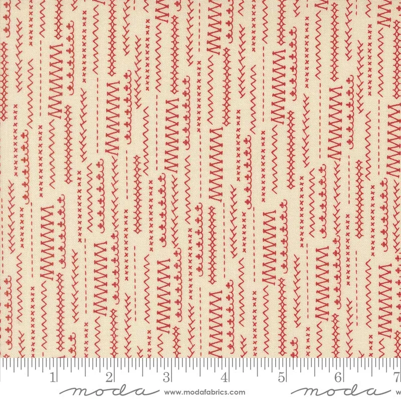 Threads Porcelain Red Stitched Up Yardage by Sweetwater for Moda Fabrics