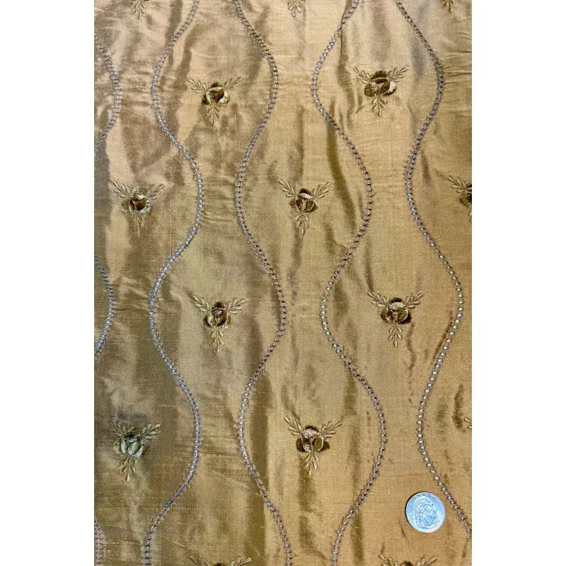 Tobacco Brown Embroidered Dupioni Silk