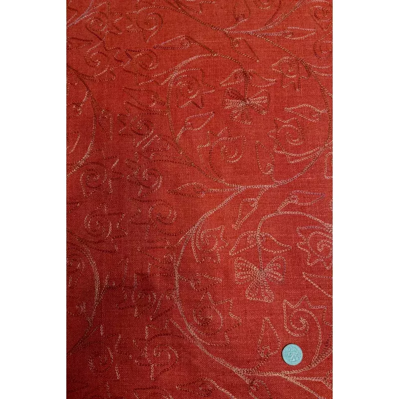 Tomato Red Embroidered Silk Linen MEMT-018-37