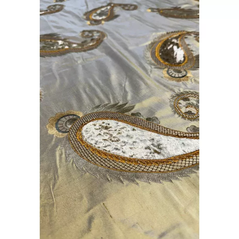 True Gold Paisley Embroidered Silk