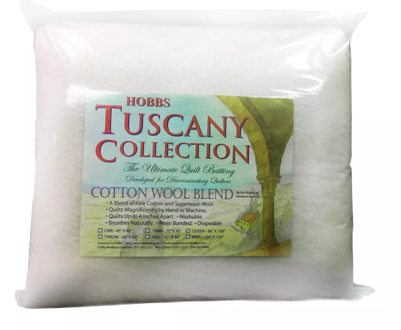 Tuscany 20% Wool 80% Cotton Batting Twin 72in X 96in
