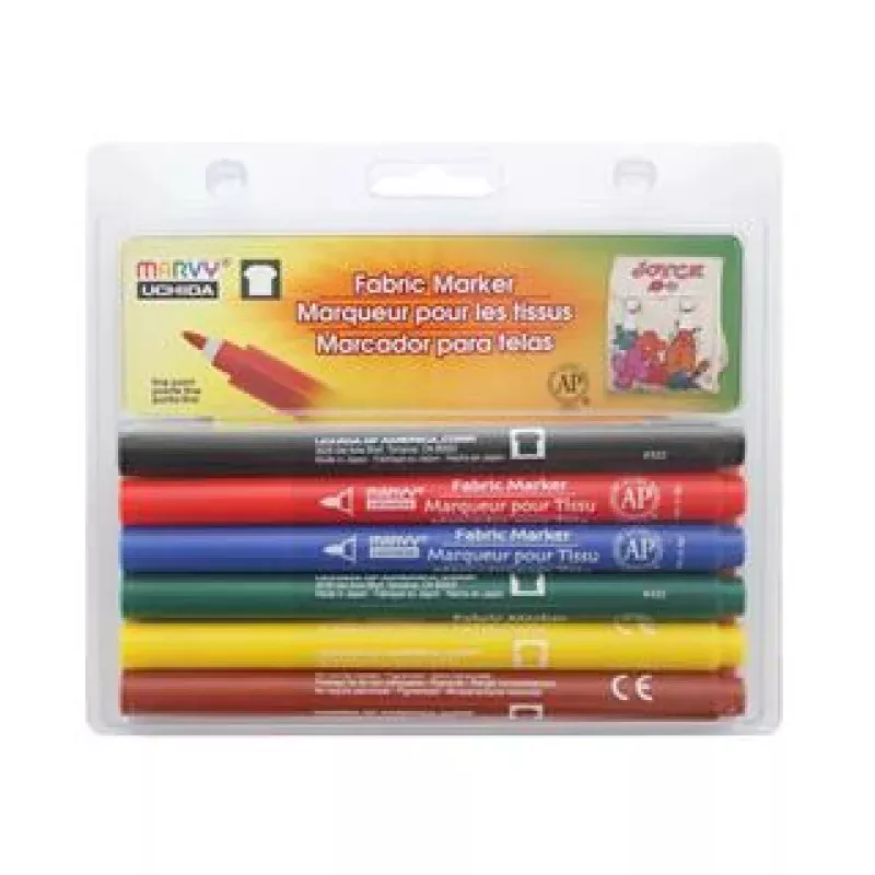 Uchida Fabric Markers Fine Point Set 6pc Primary
