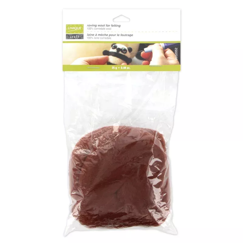 UNIQUE CRAFT Natural Wool Roving – 25g – Chocolate