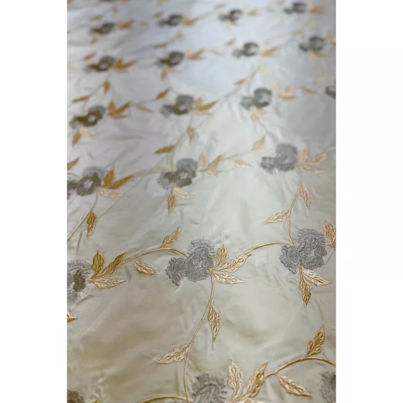Vanilla Custard/Multicolor Embroidered METF-022/1 Silk Taffeta