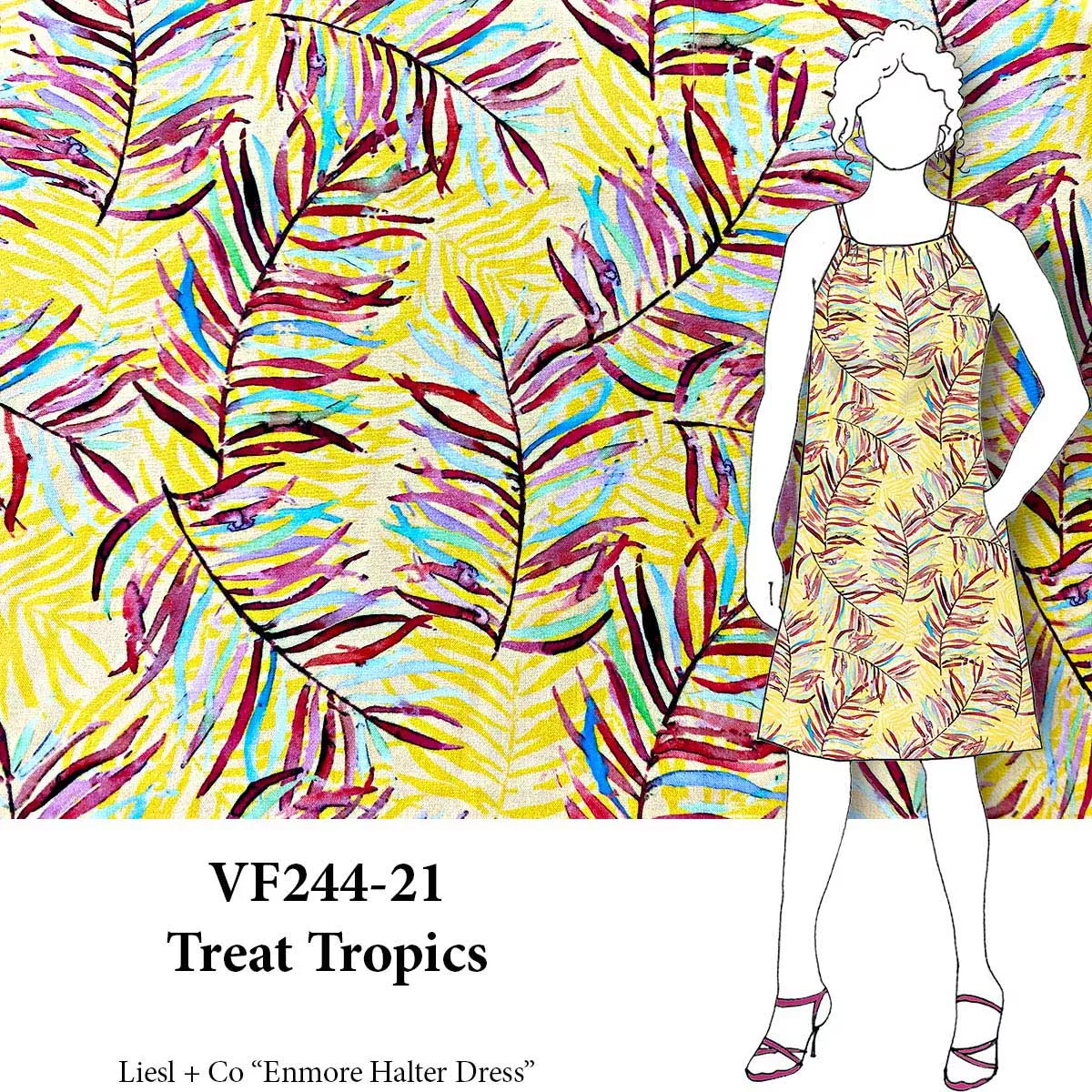 VF244-21 Treat Topics - Colorful Yellow Digital Watercolor Rayon Challis Fabric