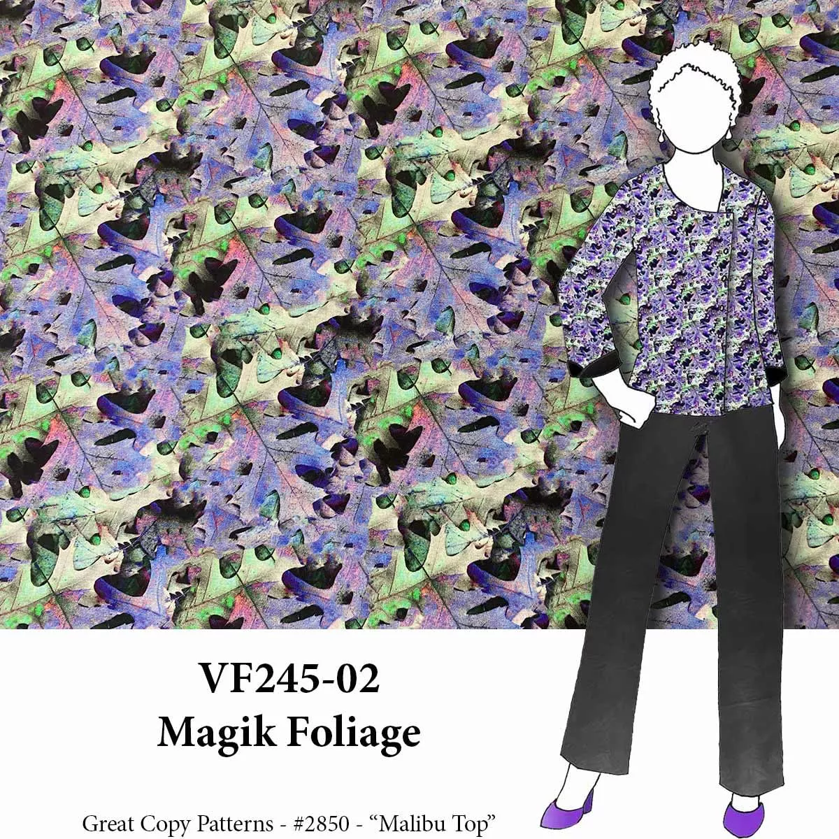 VF245-02 Magik Foliage - Purple and Green Challis Fabric