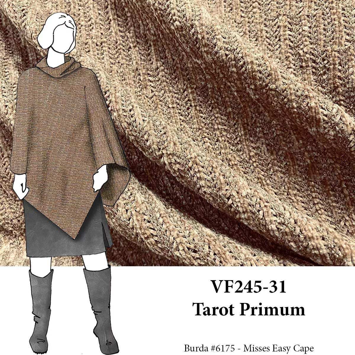 VF245-31 Tarot Primum - Tan Rayon Chenille Knit Fabric