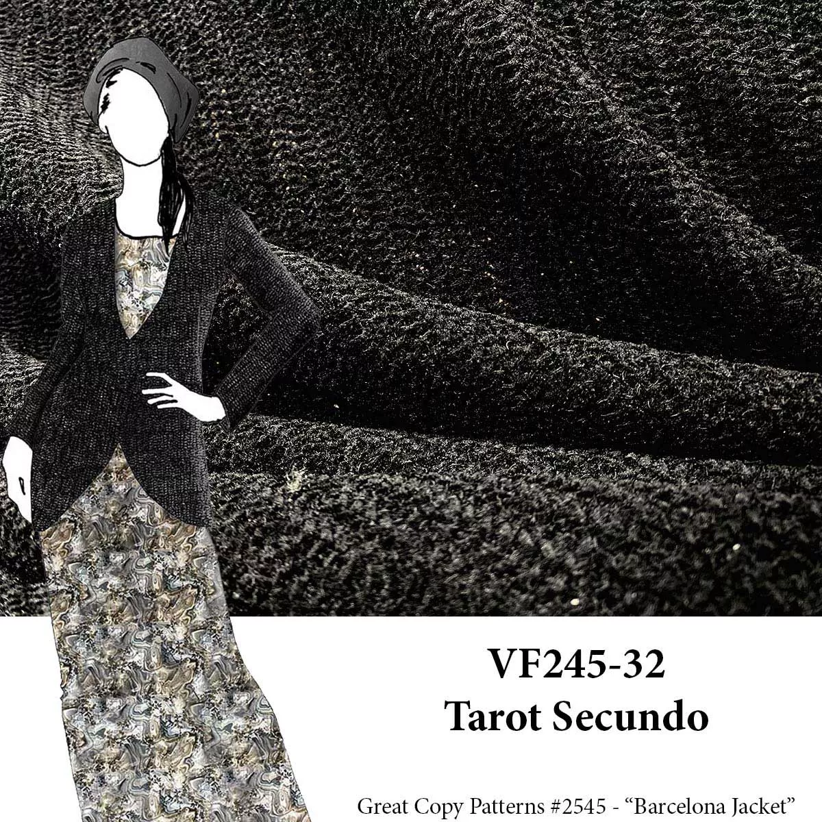VF245-32 Tarot Secundo - Black Rayon Chenille Knit Fabric