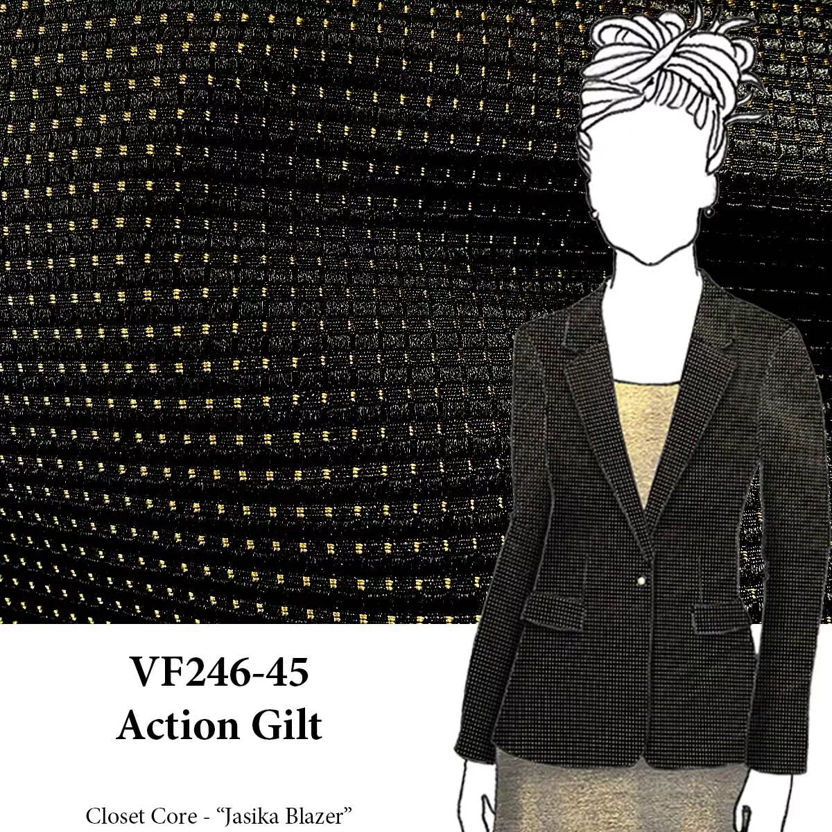 VF246-45 Action Gilt - Gold on Black Textured Woven Fabric