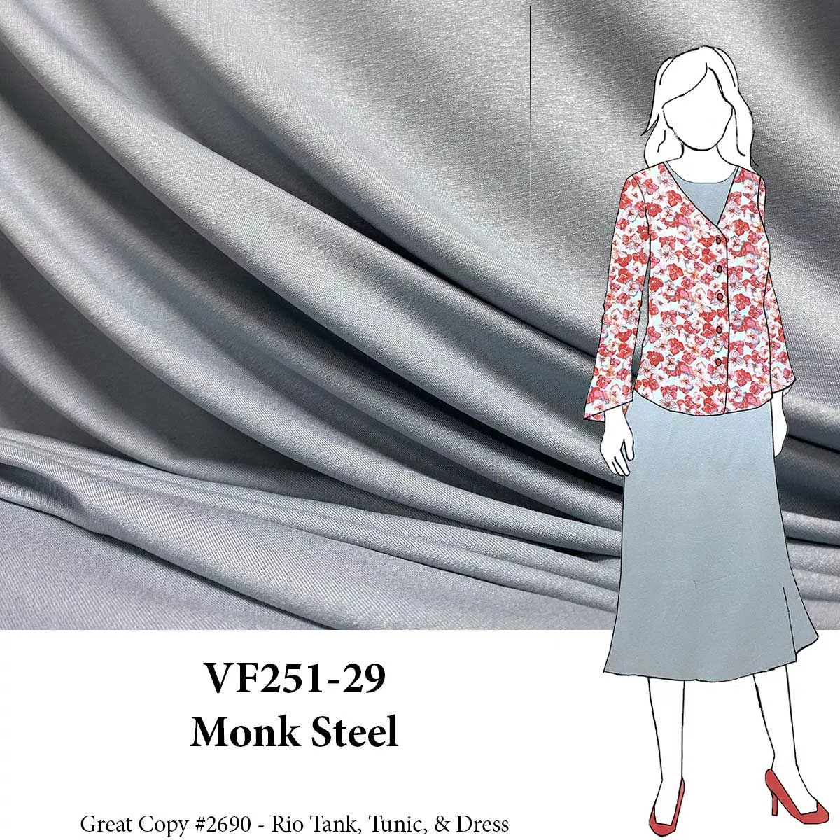 VF251-29 Monk Steel - Gray-blue 68” Rayon Jersey Fabric