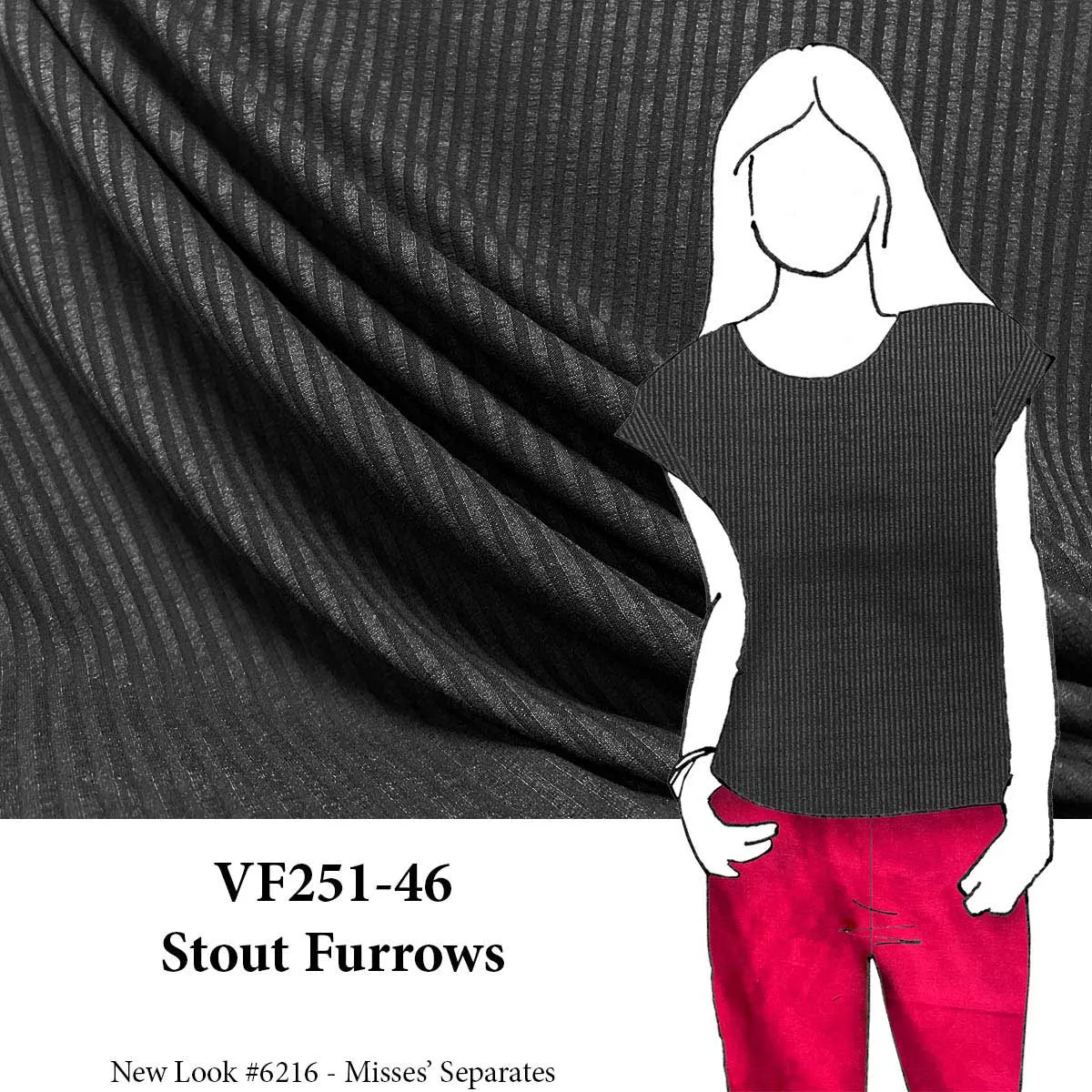 VF251-46 Stout Furrows - Black Rayon Ribbed Knit Fabric