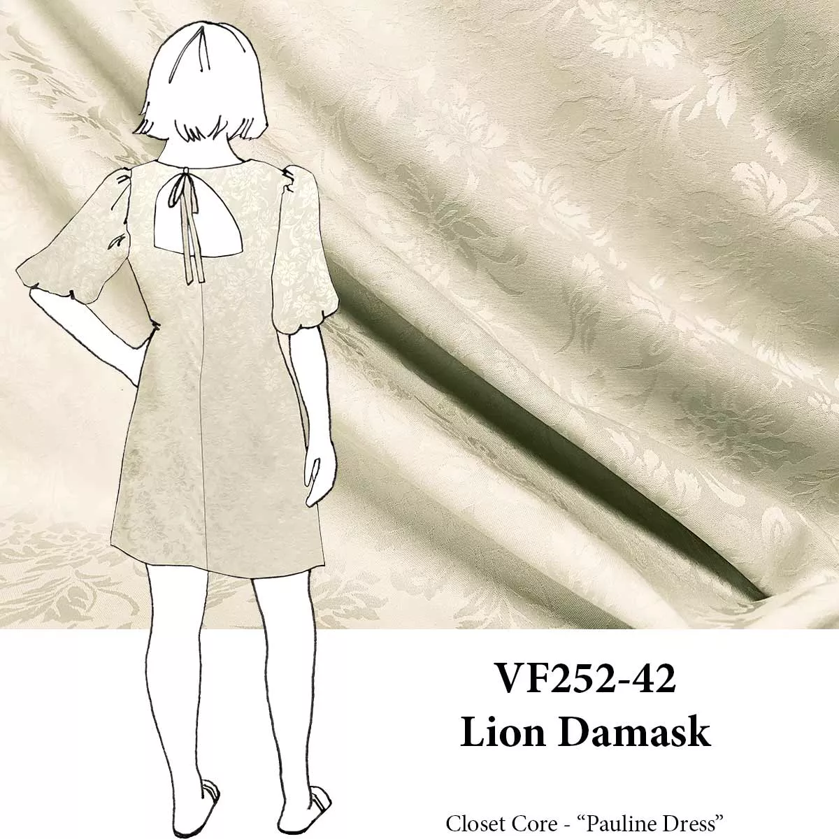 VF252-42 Lion Damask - Light Beige Reversible Cotton Fabric