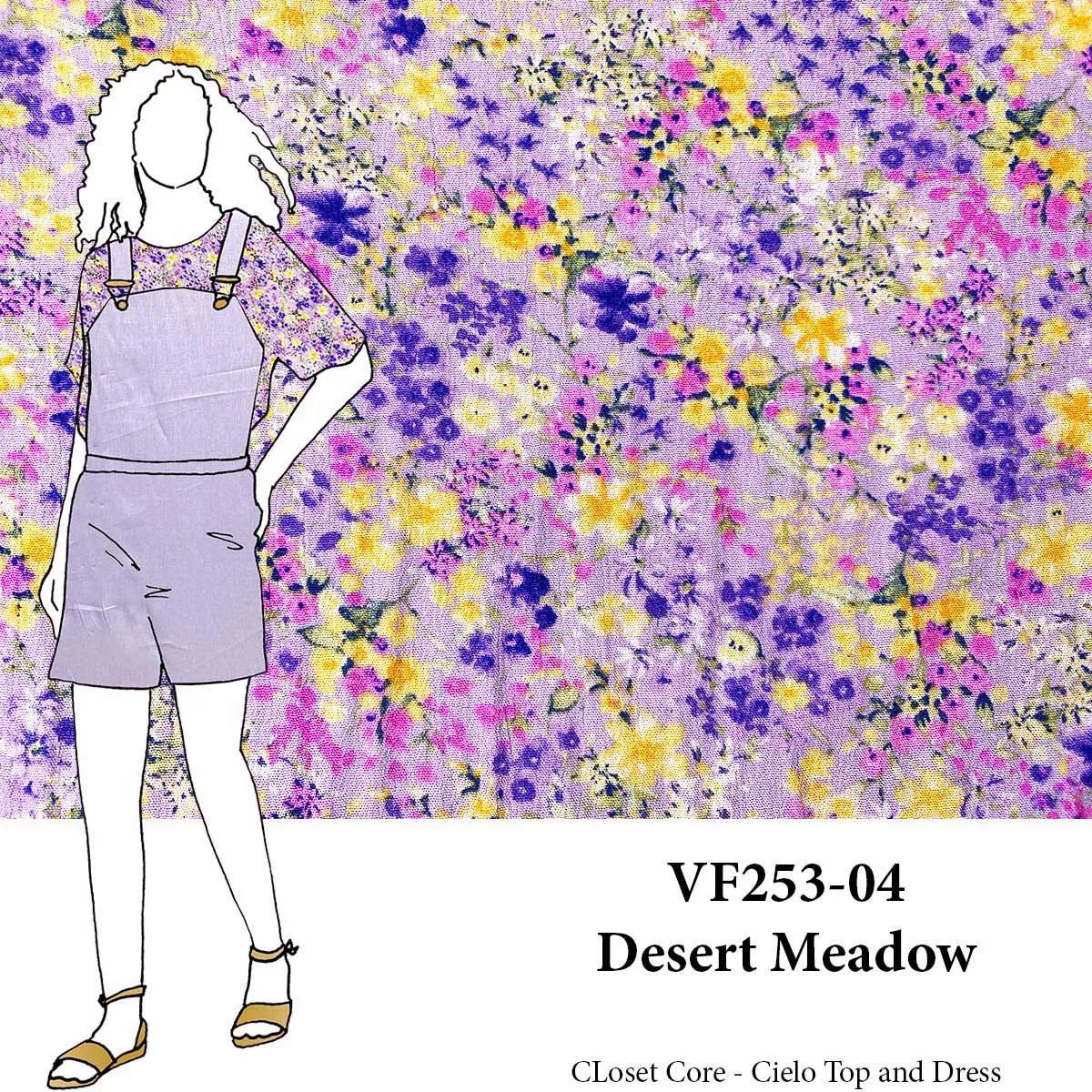 VF253-04 Desert Meadow - Tiny Flowers on an Orchid Rayon Crepeon Fabric