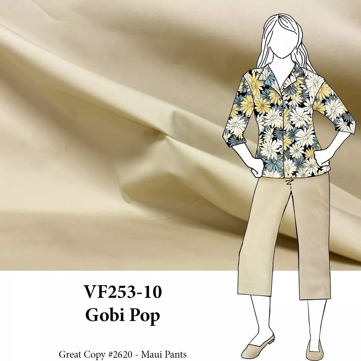 VF253-10 Gobi Pop - Pale Tan Lightweight Stretch Cotton Poplin Fabric