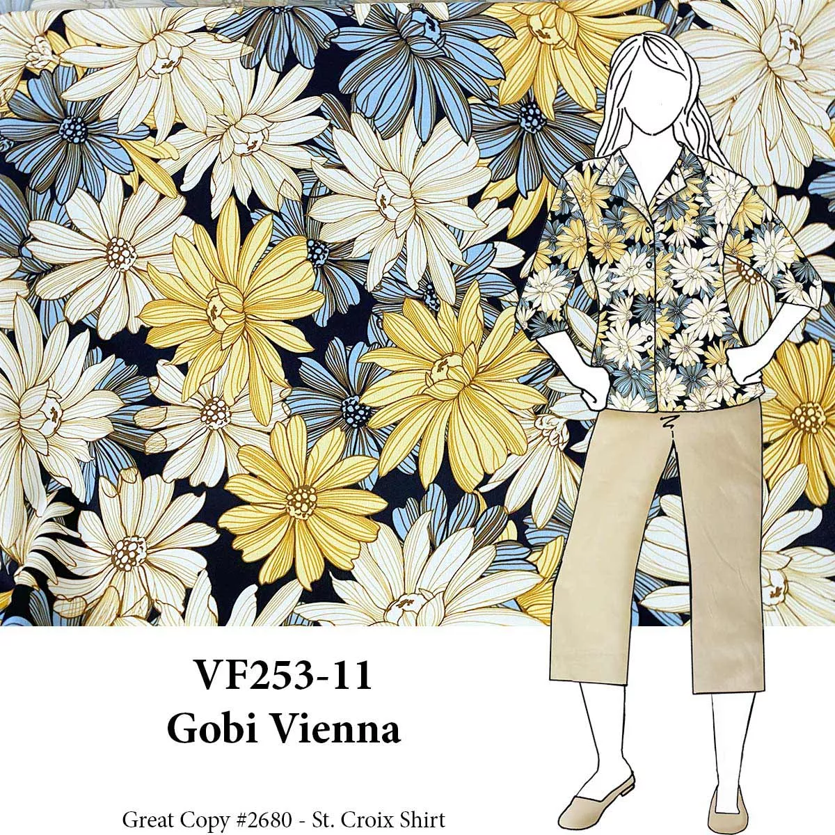 VF253-11 Gobi Vienna - Corn Indigo Digital Peachskin Print Fabric from Telio